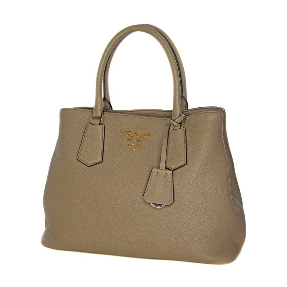 PRADA Bag Handbag Shoulder Beige Greige Gray Leather